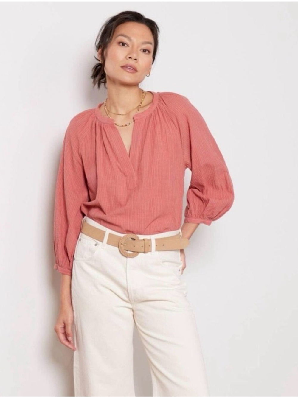 NWOT Evereve The Ruched Air Cotton Blouse size XS